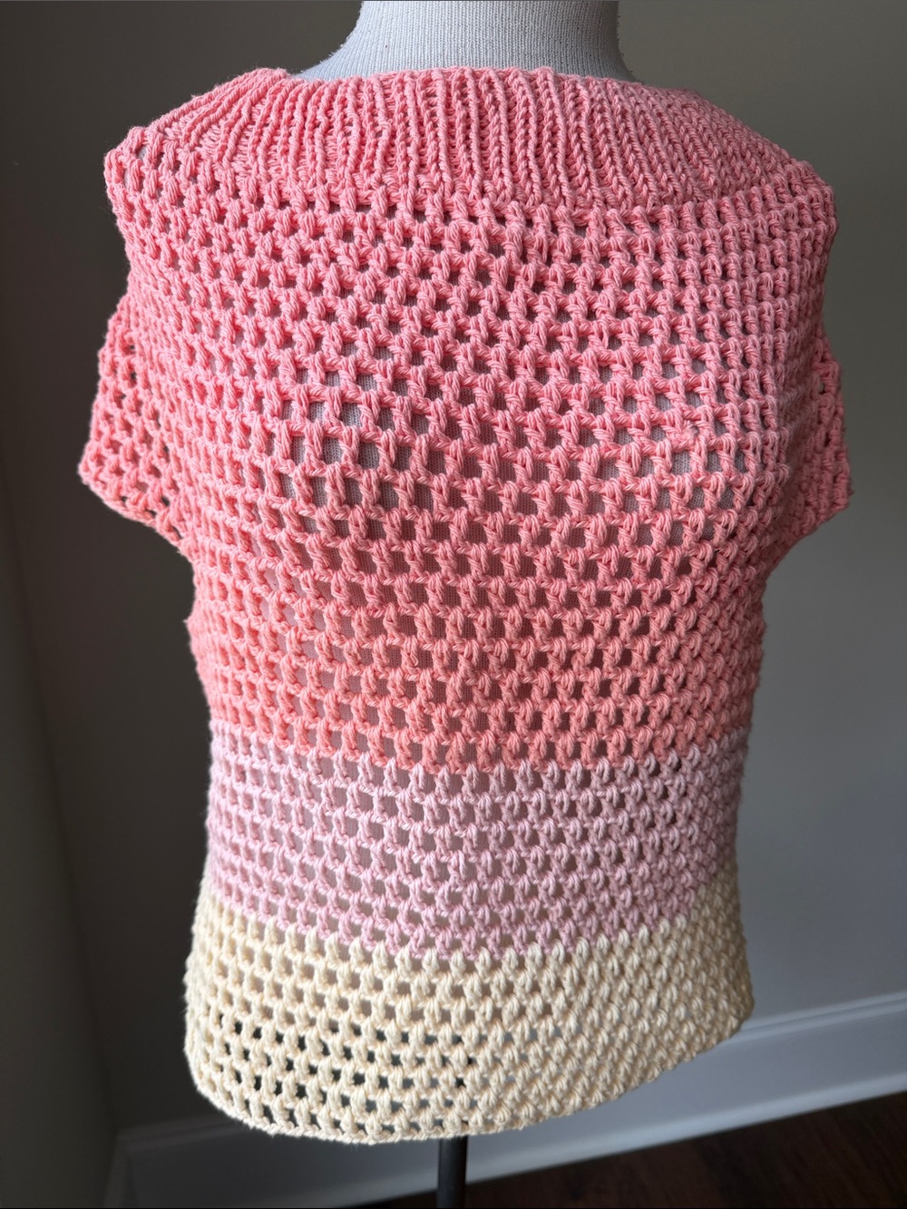 Gradient Crochet Shrug - Coral, Pale Pink & Cream
